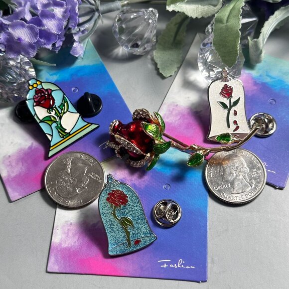 Beauty Beast Rose Lapel Pin Belle Princess Brooch Badge Accessories Jewelry Set - Picture 3 of 6